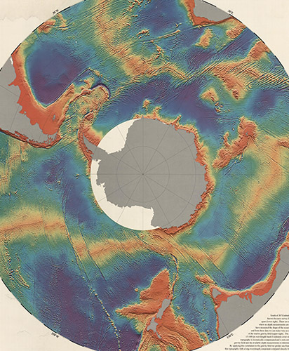 Карта «Рельеф морского дна по материалам спутниковой альтиметрии и промеров судов» 