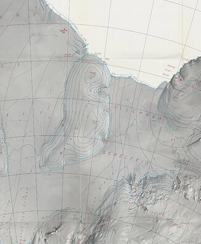 Карта «Satellitenbildkarte Filchner-Ronne-Schelfeis. Antarktis» (Карта шельфового ледника  Фильхнер-Ронне. Антарктика)